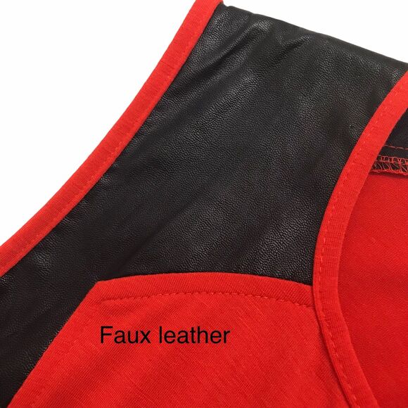 Womens Dress Size Small Red with Black Faux Leather‎ Fit Flare Sleeveless - Picture 3 of 8